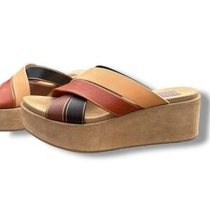 Pedro Garcia Nirou Platform Sandal in Multi Vachetta Leather Size 7.5 (38)